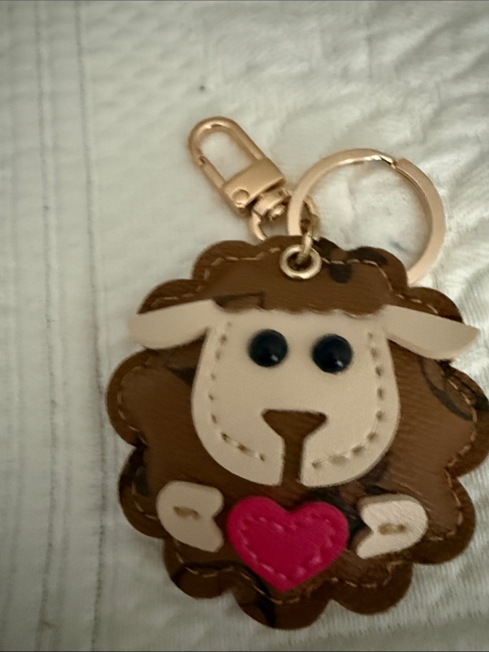 Brown Sheep Keychain or bag charm with Pink Heart